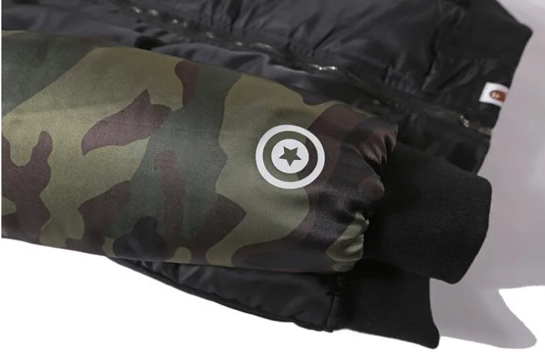 BAPE Undefeated Woodland Camo Sleeve Capsule Shark MA1 Bomber Flight Jacket Black/Green