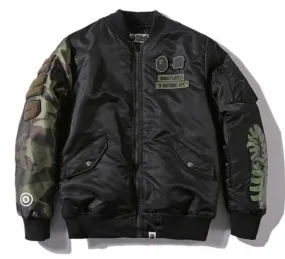 BAPE Undefeated Woodland Camo Sleeve Capsule Shark MA1 Bomber Flight Jacket Black/Green