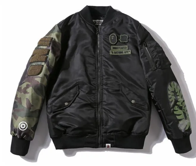 BAPE Undefeated Woodland Camo Sleeve Capsule Shark MA1 Bomber Flight Jacket Black/Green