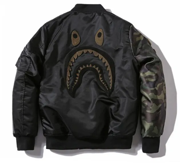 BAPE Undefeated Woodland Camo Sleeve Capsule Shark MA1 Bomber Flight Jacket Black/Green