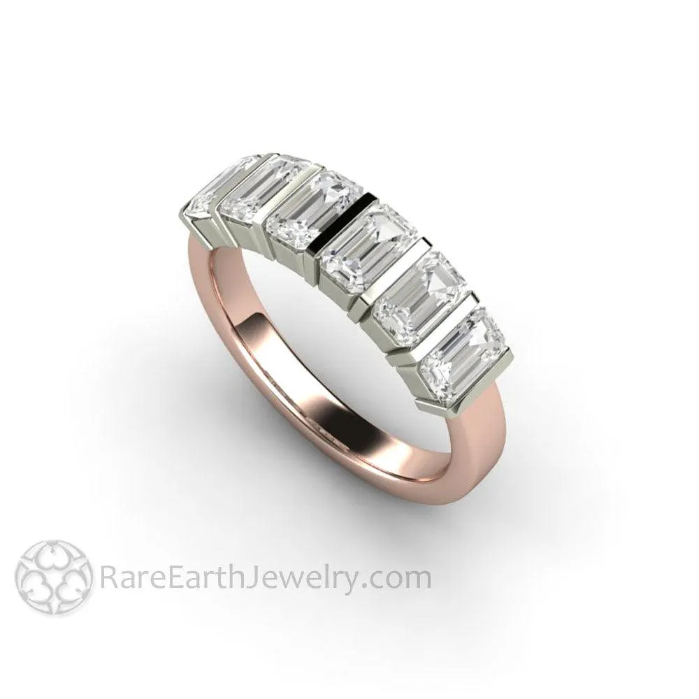 Bar Set Emerald Cut Moissanite Band or Wedding Ring Geometric Design