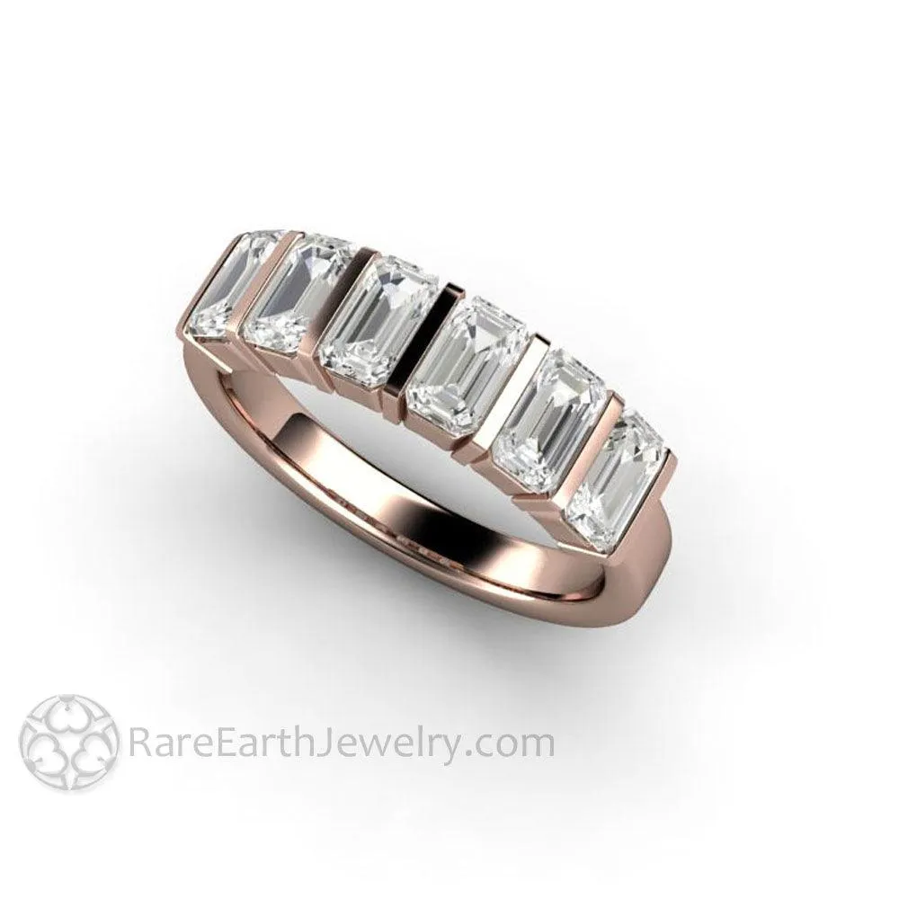 Bar Set Emerald Cut Moissanite Band or Wedding Ring Geometric Design