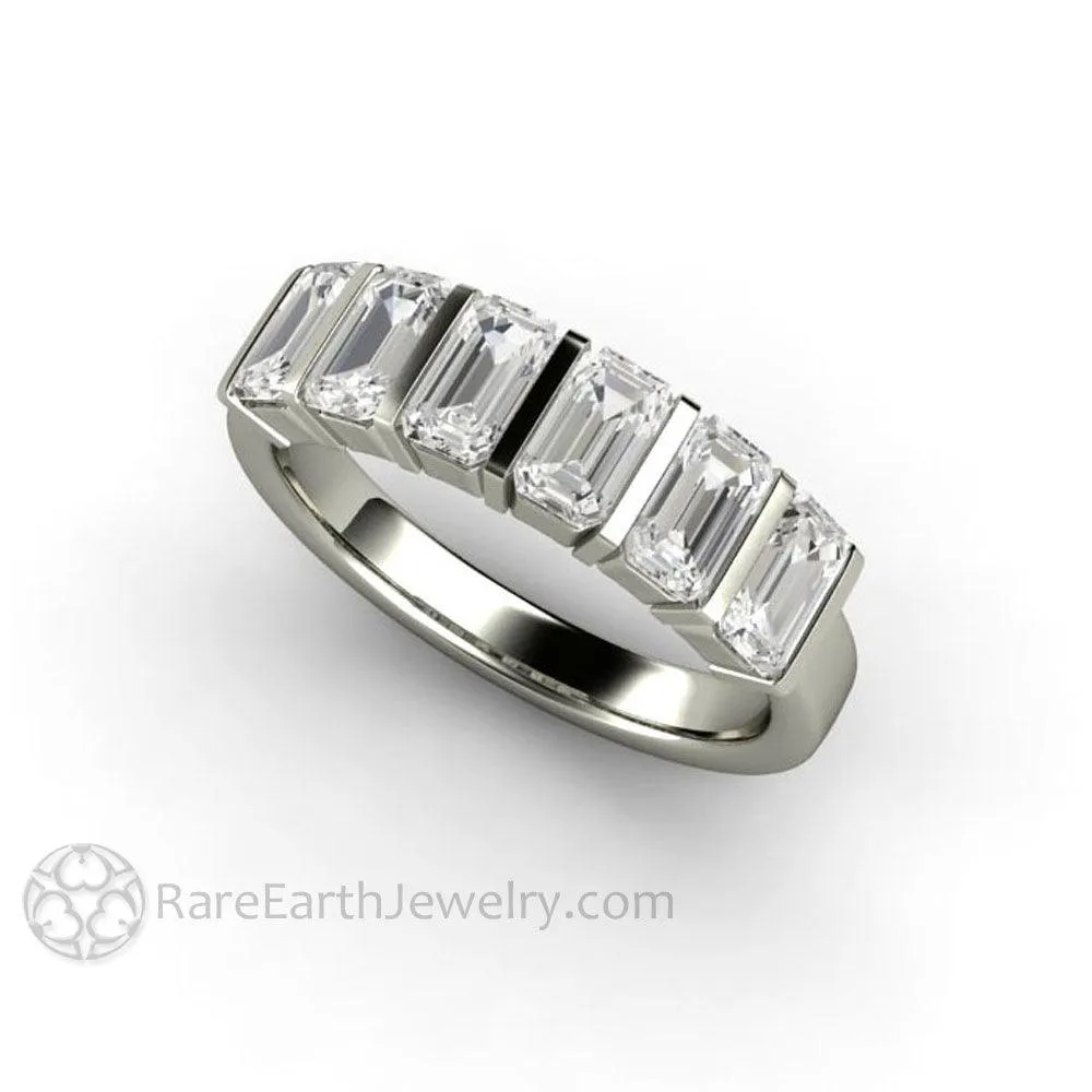 Bar Set Emerald Cut Moissanite Band or Wedding Ring Geometric Design