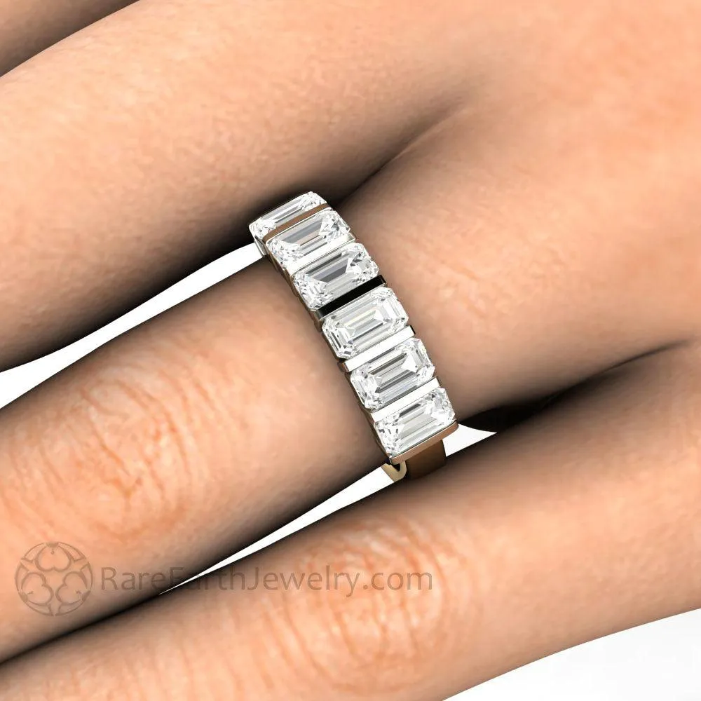 Bar Set Emerald Cut Moissanite Band or Wedding Ring Geometric Design