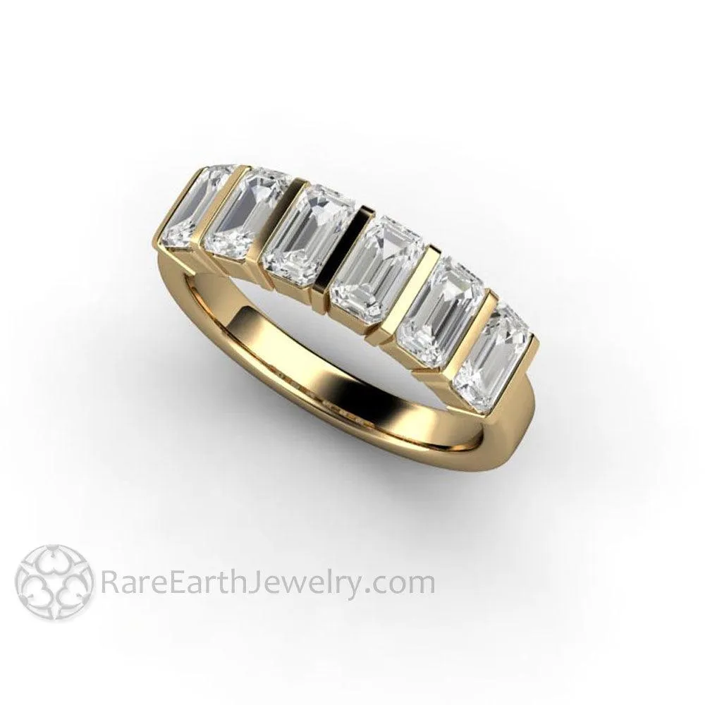 Bar Set Emerald Cut Moissanite Band or Wedding Ring Geometric Design