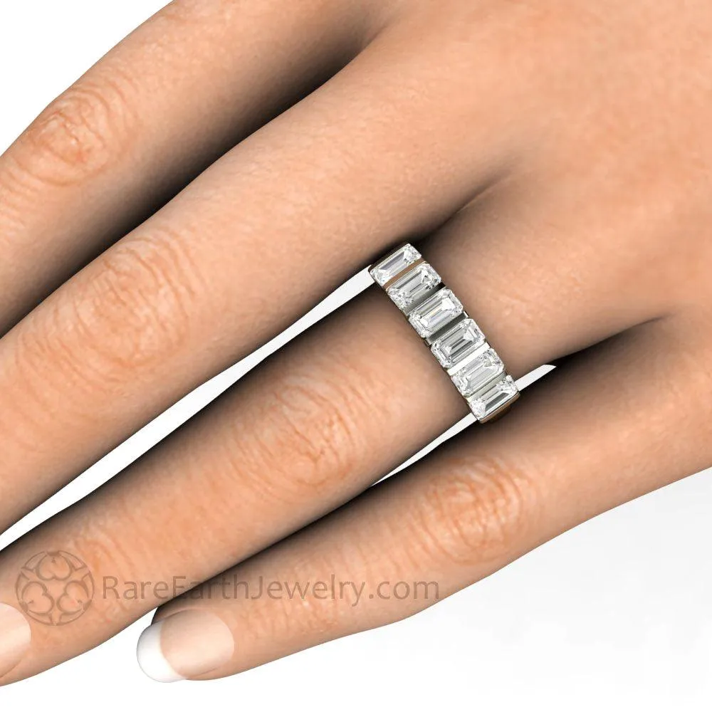 Bar Set Emerald Cut Moissanite Band or Wedding Ring Geometric Design