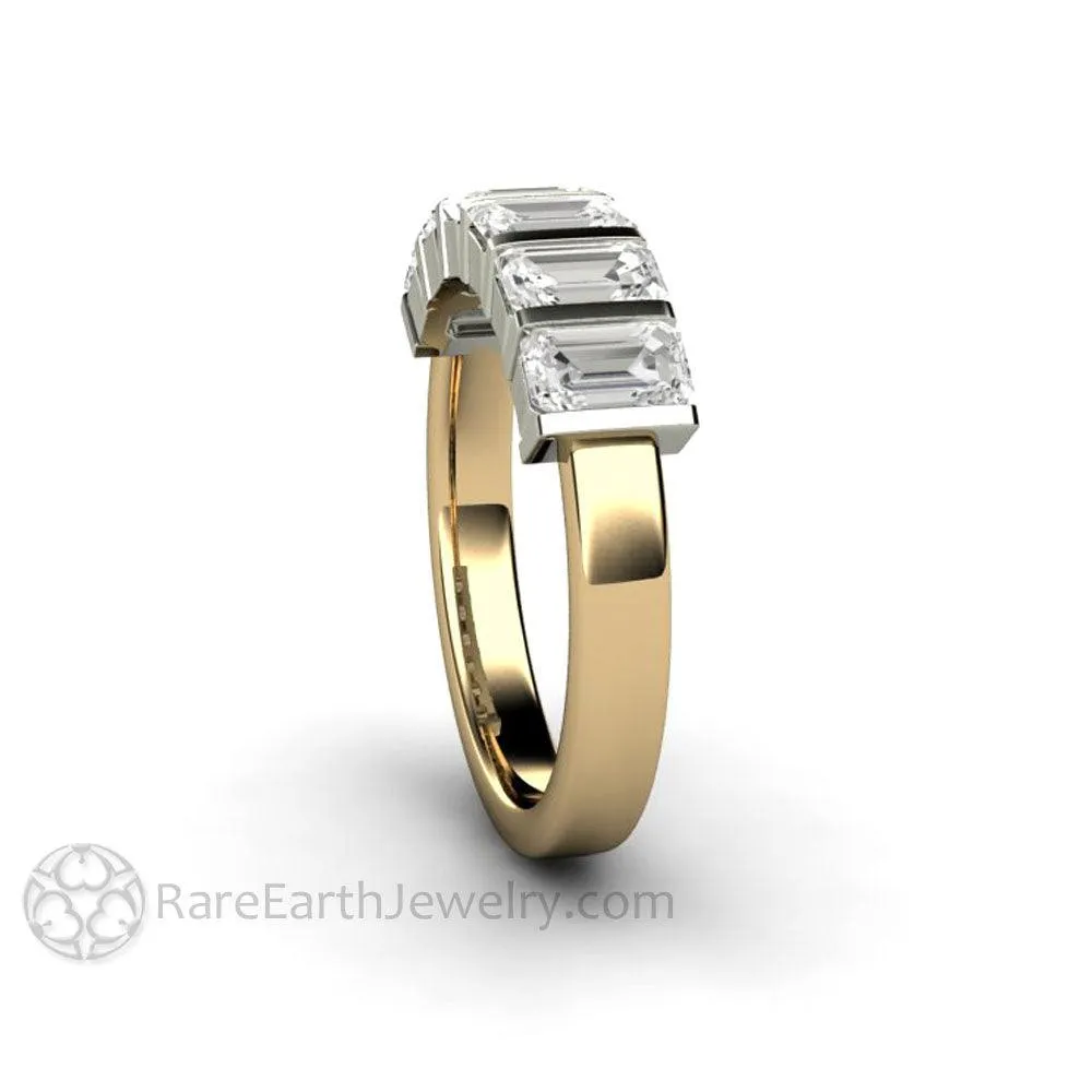 Bar Set Emerald Cut Moissanite Band or Wedding Ring Geometric Design