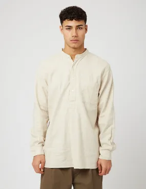 Beams Plus Band Collar Pullover Linen Shirt (Herringbone) - Natural