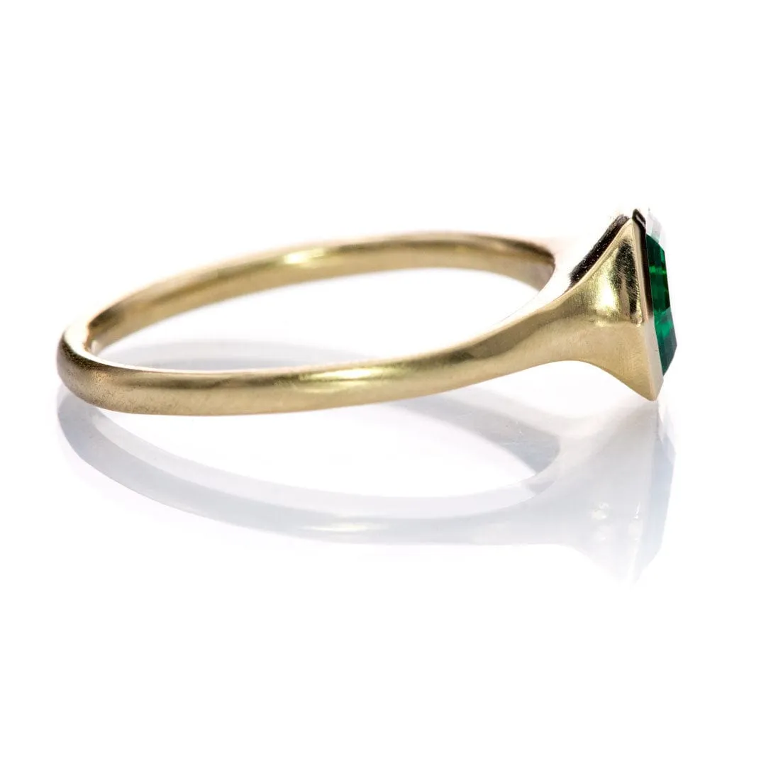 Bezel Set Hexagon Emerald 14k Yellow Gold Signet Solitaire Ring, Ready to Ship