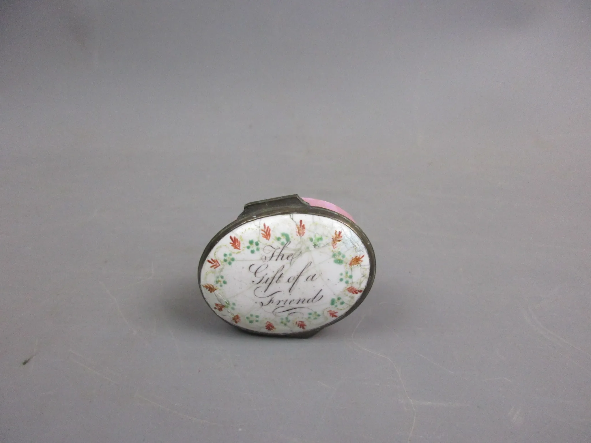 Bilston Enamel 'Gift Of A Friend' Floral Patch Box Antique Georgian c1800