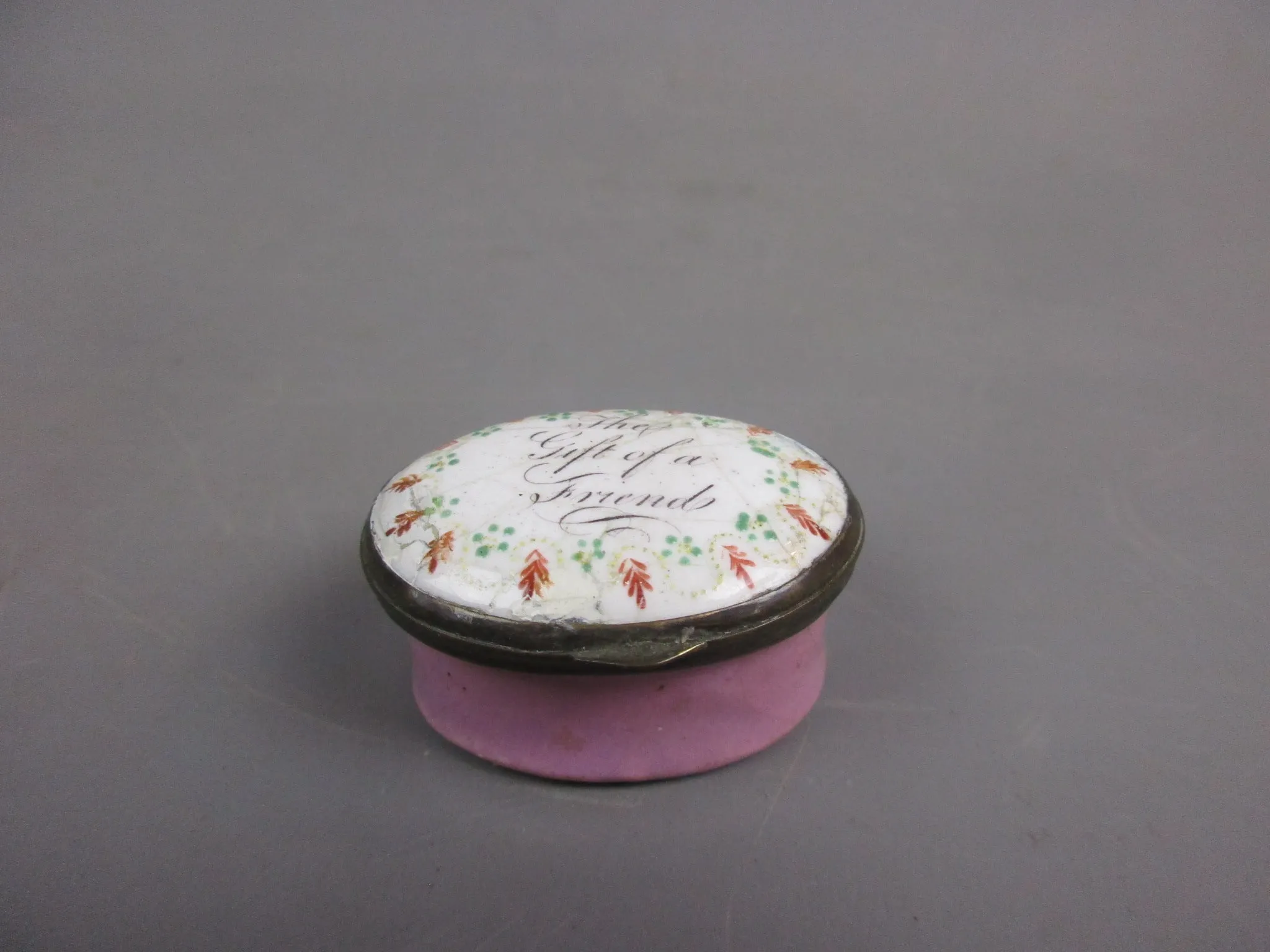 Bilston Enamel 'Gift Of A Friend' Floral Patch Box Antique Georgian c1800