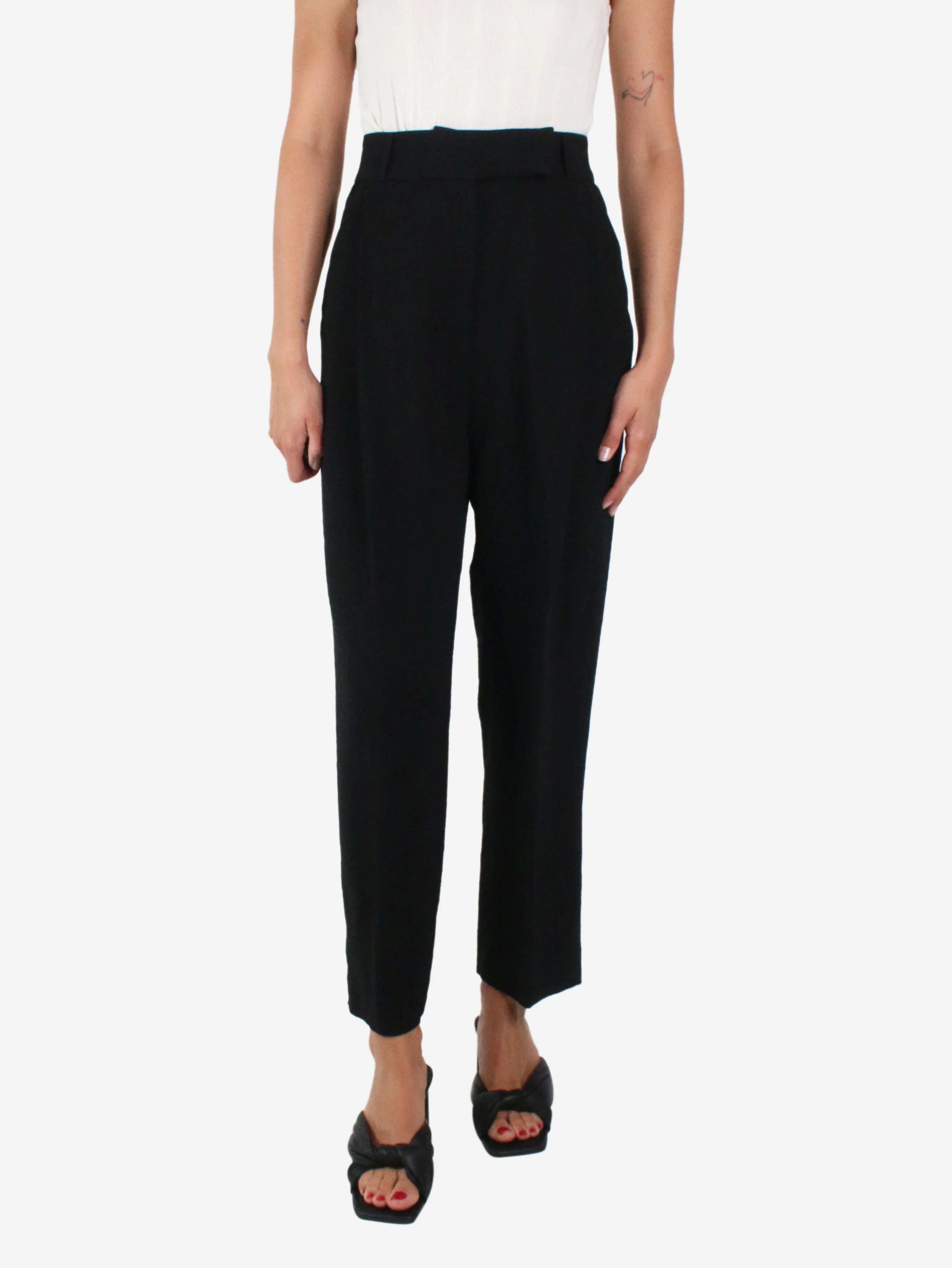 Black pleated crepe trousers - size UK 6