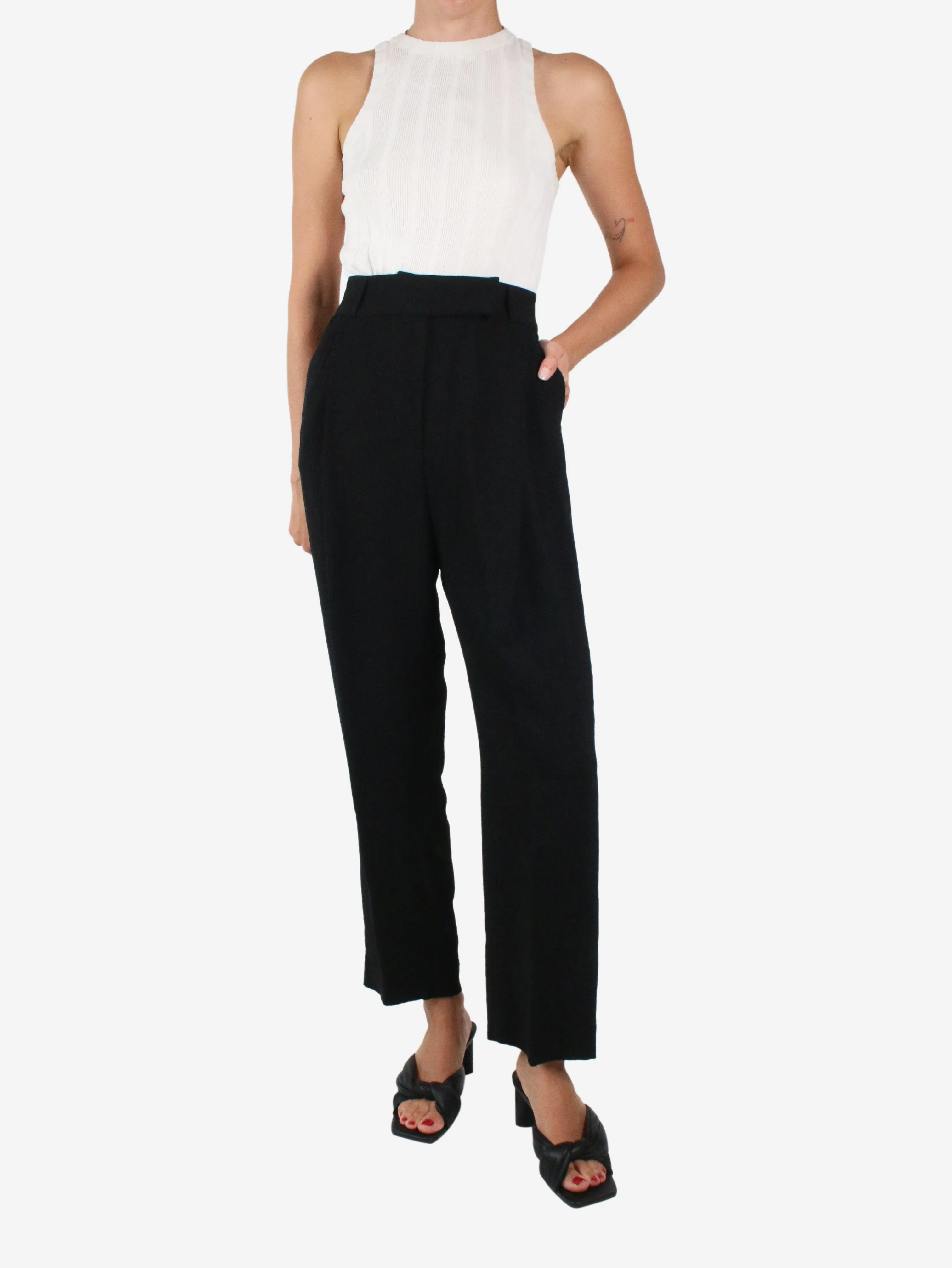 Black pleated crepe trousers - size UK 6