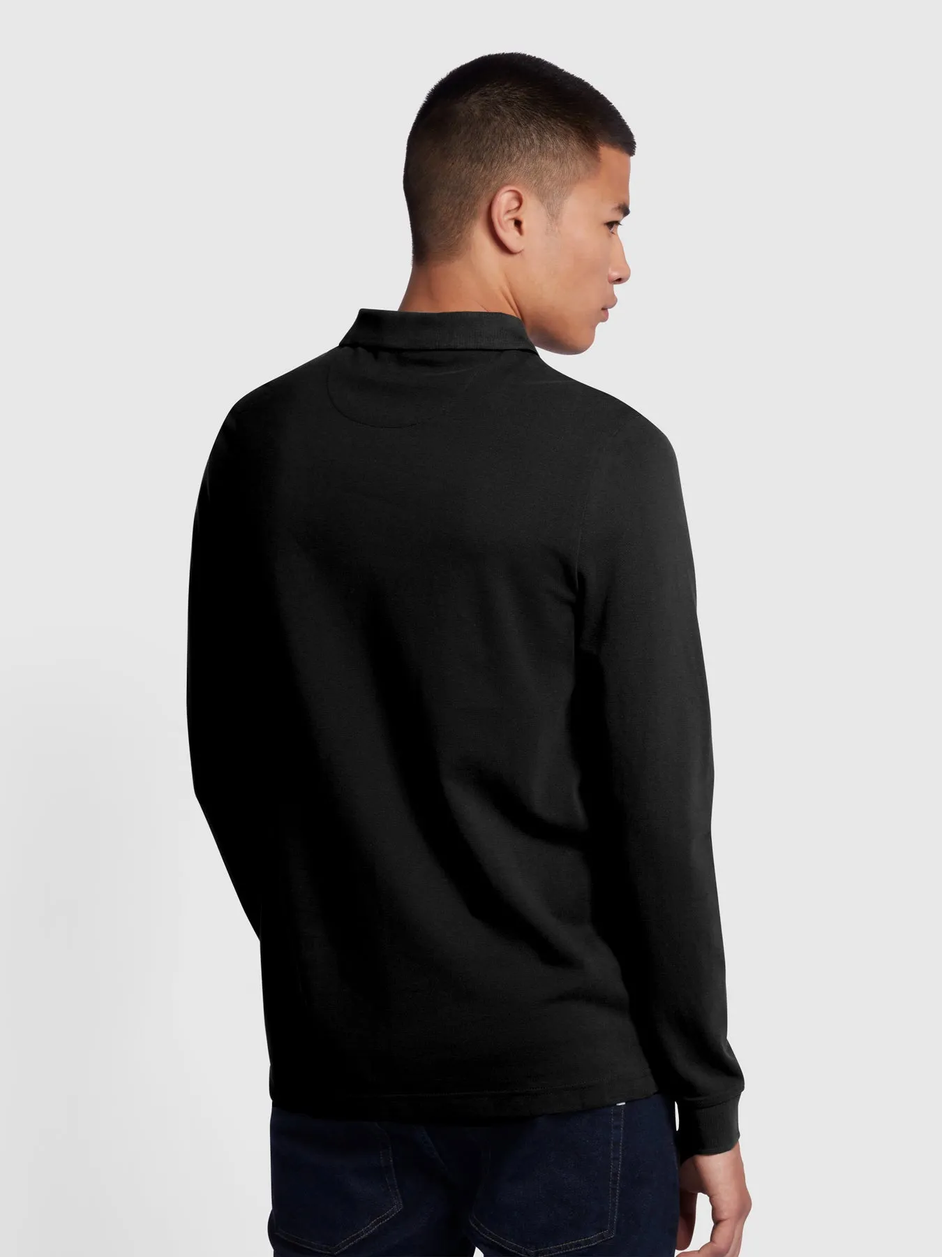 Blanes Organic Cotton Long Sleeve Polo Shirt In Black