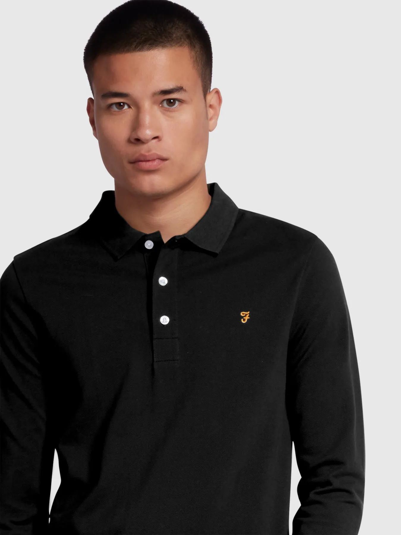 Blanes Organic Cotton Long Sleeve Polo Shirt In Black