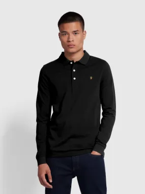 Blanes Organic Cotton Long Sleeve Polo Shirt In Black