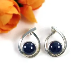 BLUE SAPPHIRE Gemstone 925 Sterling Silver Earring : 7.67gms Natural Untreated Round Bezel Set Push Back Stud Earrings 1"