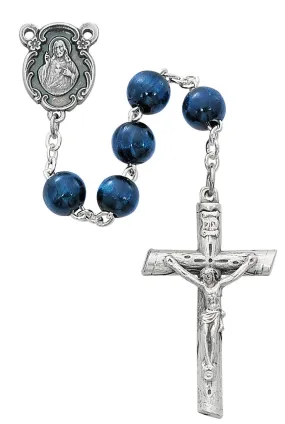 Blue Wood with Silver Rosary