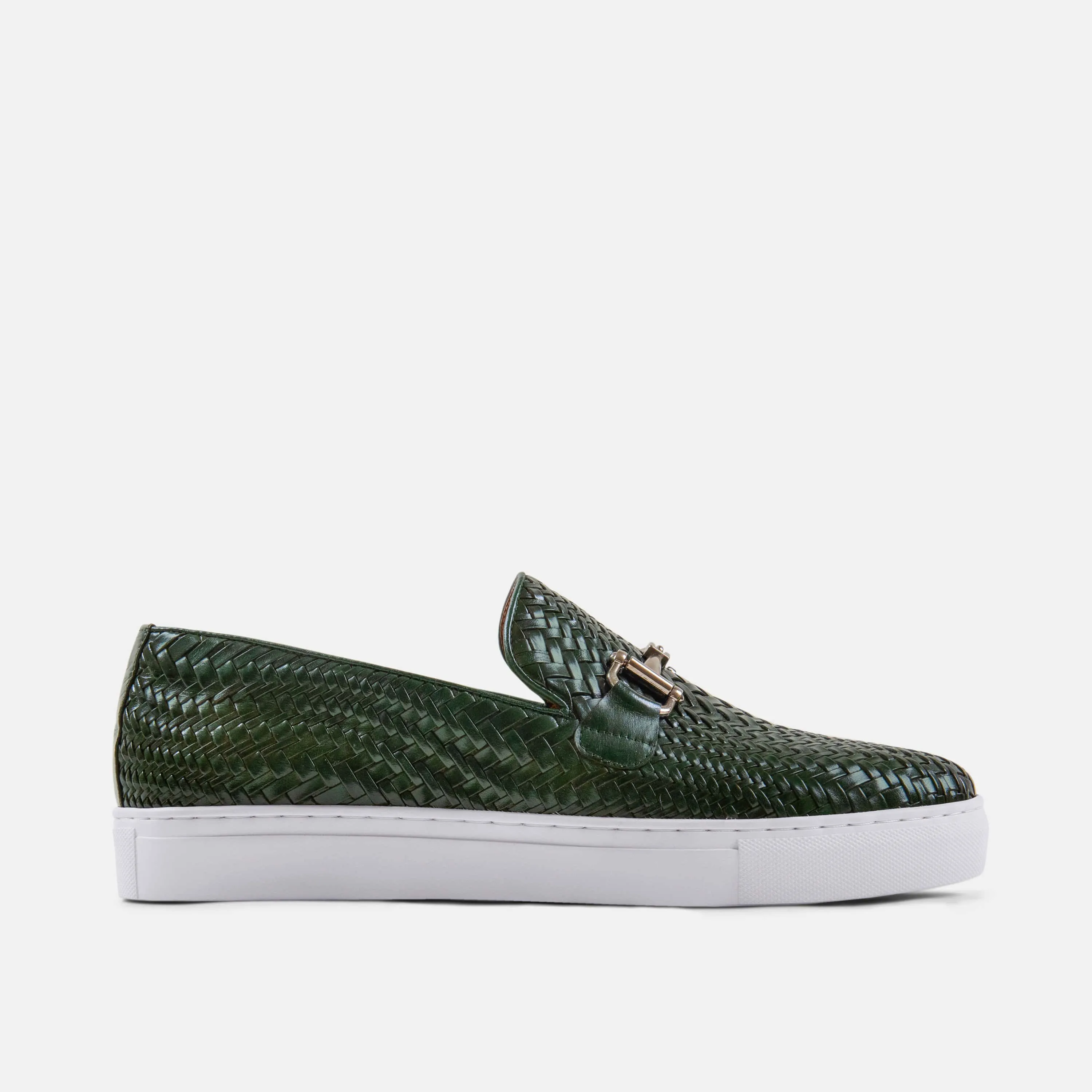 Boardwalk Forest Green Woven Leather Horse-Bit Sneakers