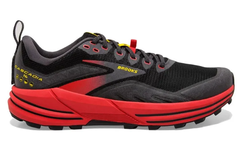 Brooks Cascadia 16 (D Width) - Black/Fiery Red/Yellow (Mens)