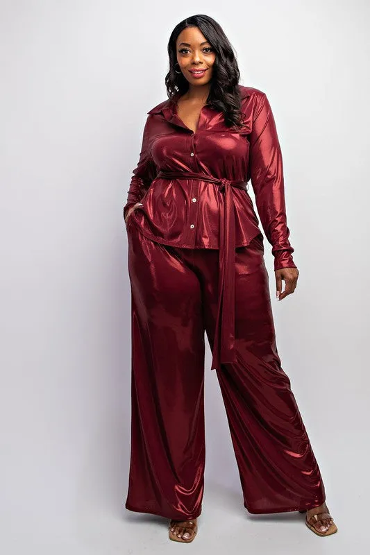 Burgundy Metallic Pant Set