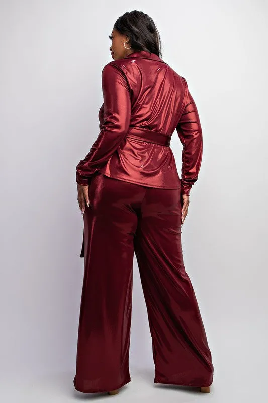 Burgundy Metallic Pant Set