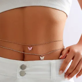 Butterfly Pendant  Bikini Waist Chain Set Vintage Style Shiny Belly Jewelry Decor Simple Body Chain Jewelry