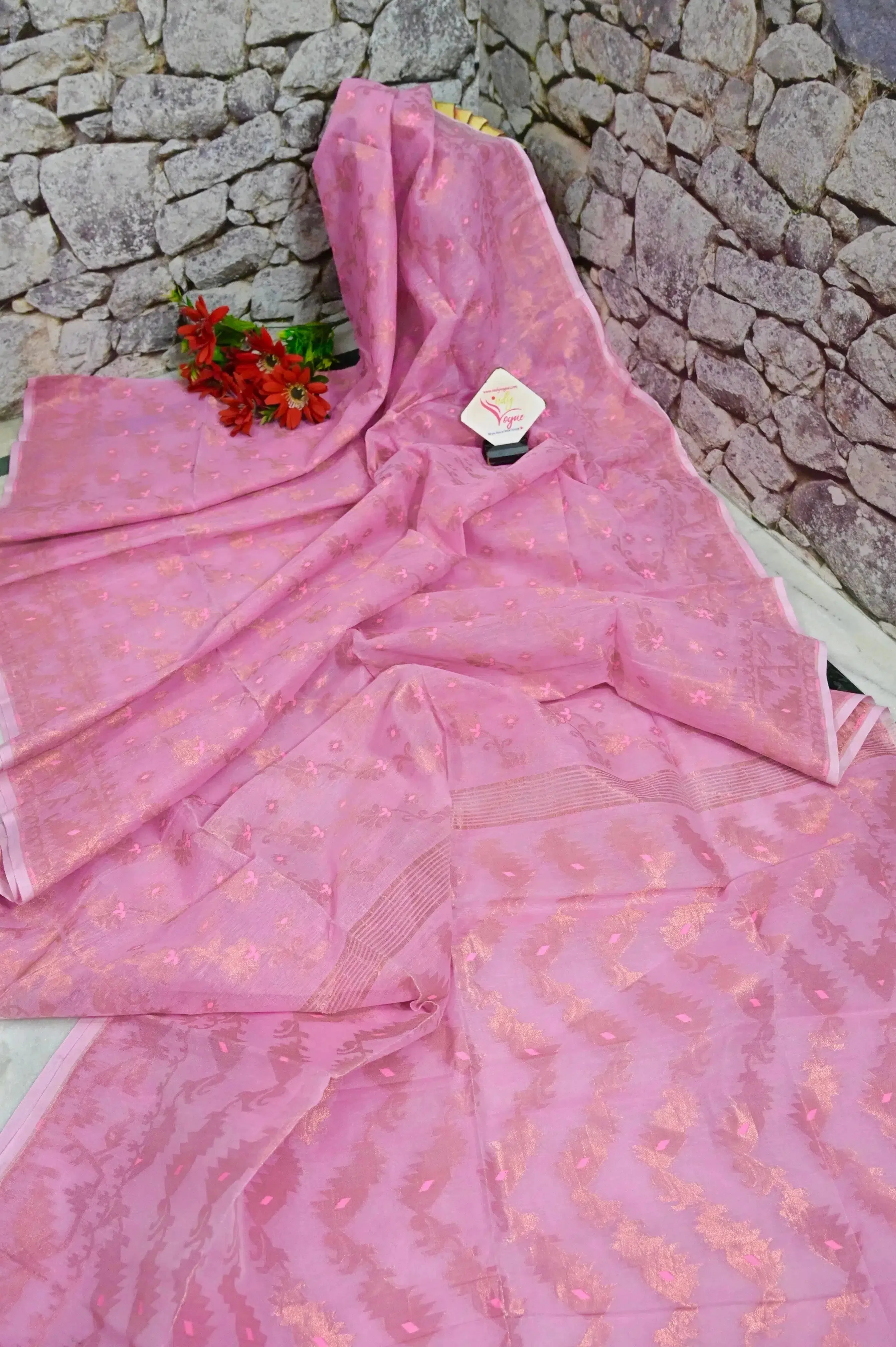 Candy Pink Color Jamdani Saree