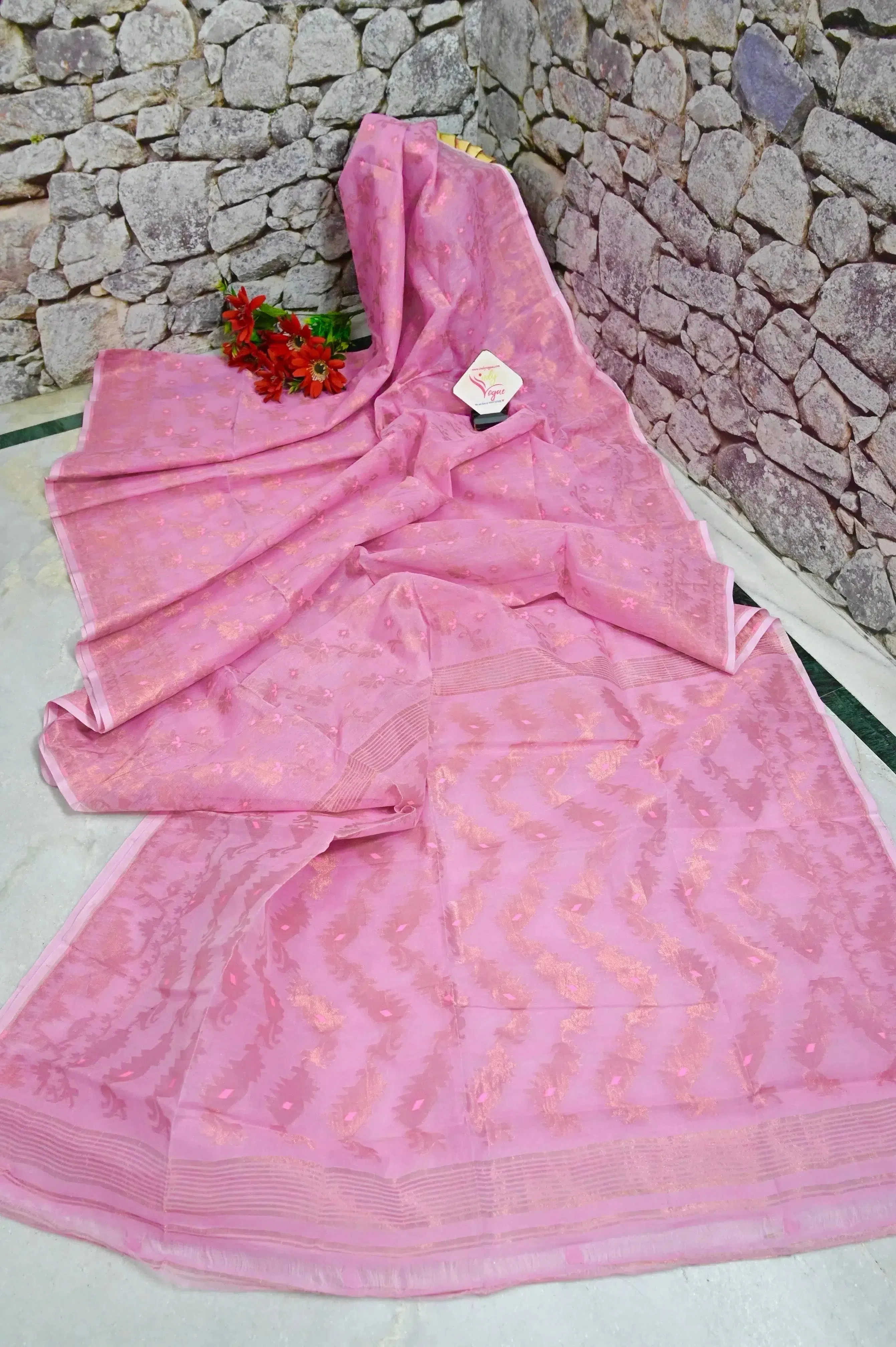 Candy Pink Color Jamdani Saree