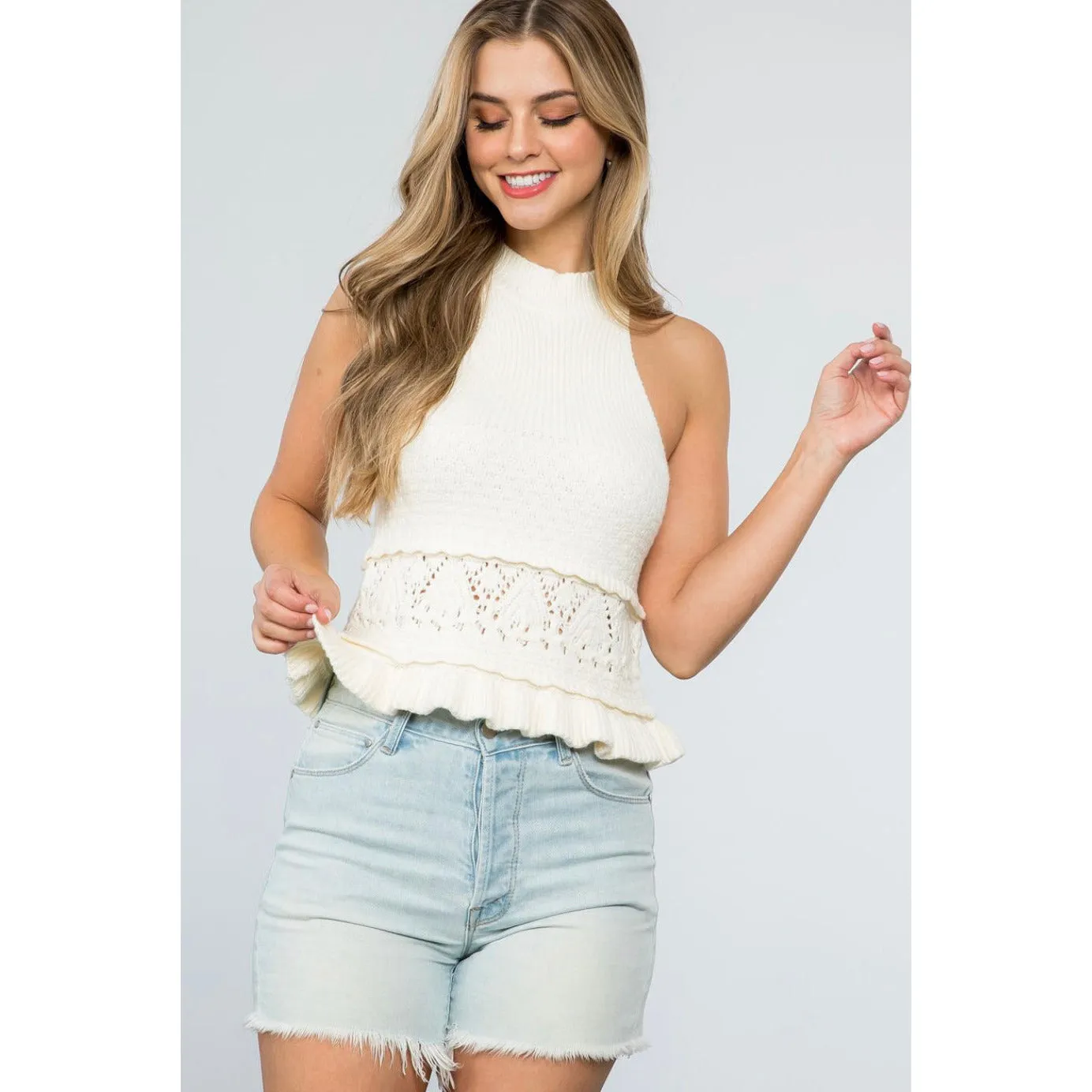 Casie Cream Halter Knit Sleeveless THML Top-SALE