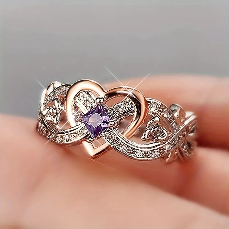 Celebrate Your Love with Delicate Two-Tone Heart-Shaped Purple Sapphire Ring for Women - Perfect for Anniversary, Engagement and Wedding