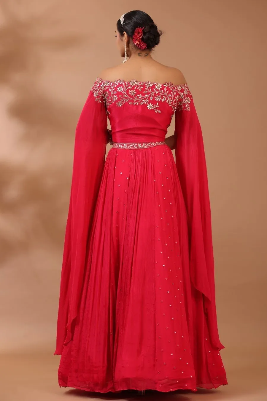 Cerise Pink Embroidered Indo Lehenga Set