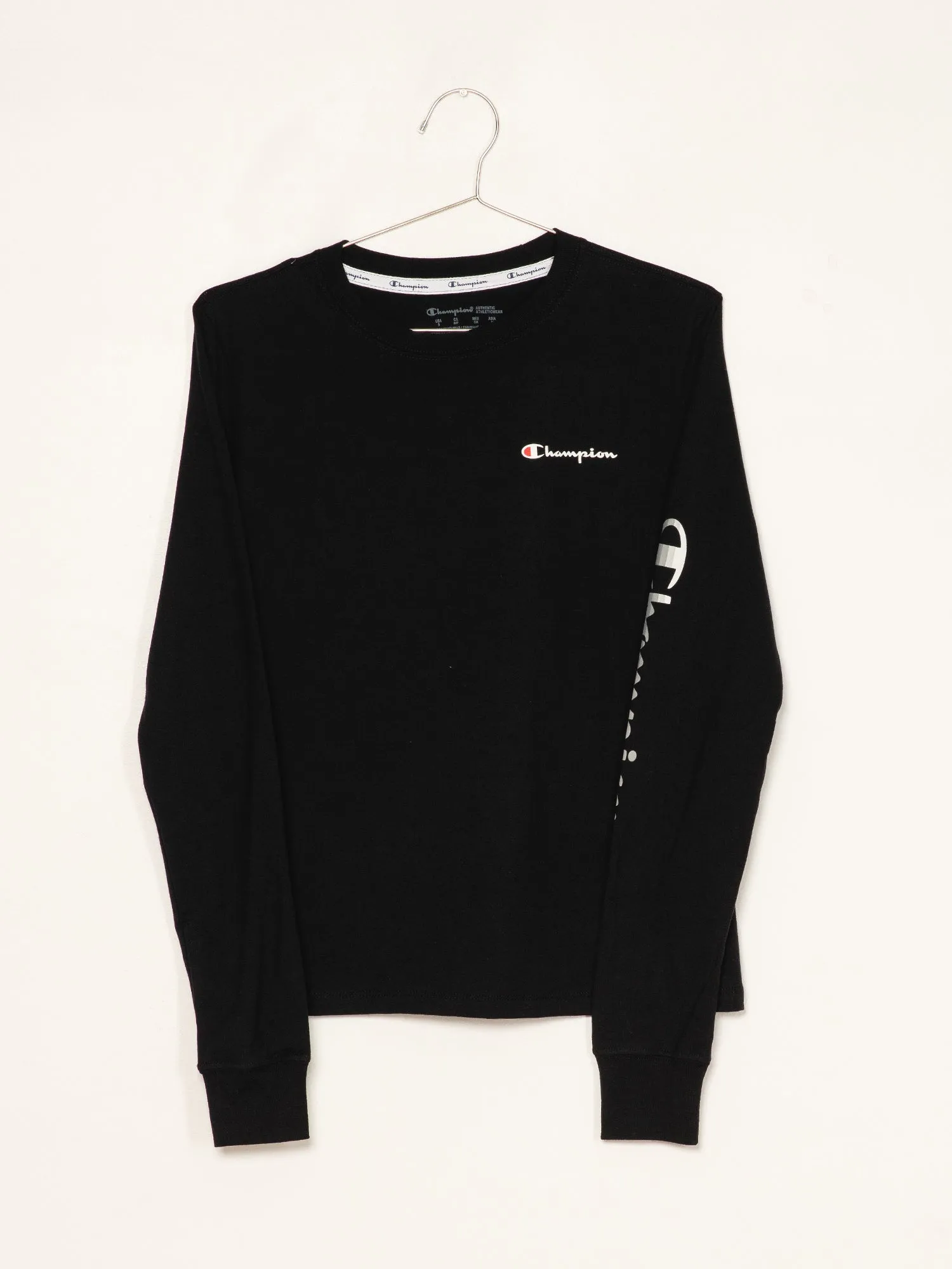 CHAMPION CLASSIC LONG SLEEVE T-SHIRT - BLACK - CLEARANCE