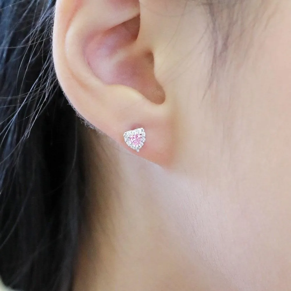 Children's Sterling Silver Tiny CZ Heart Baby Screw Back Earrings