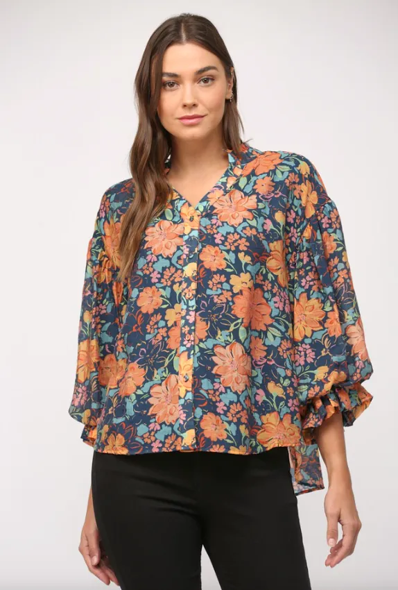 Chloe Floral Bubble Sleeve Blouse