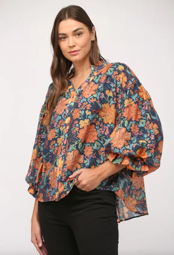 Chloe Floral Bubble Sleeve Blouse