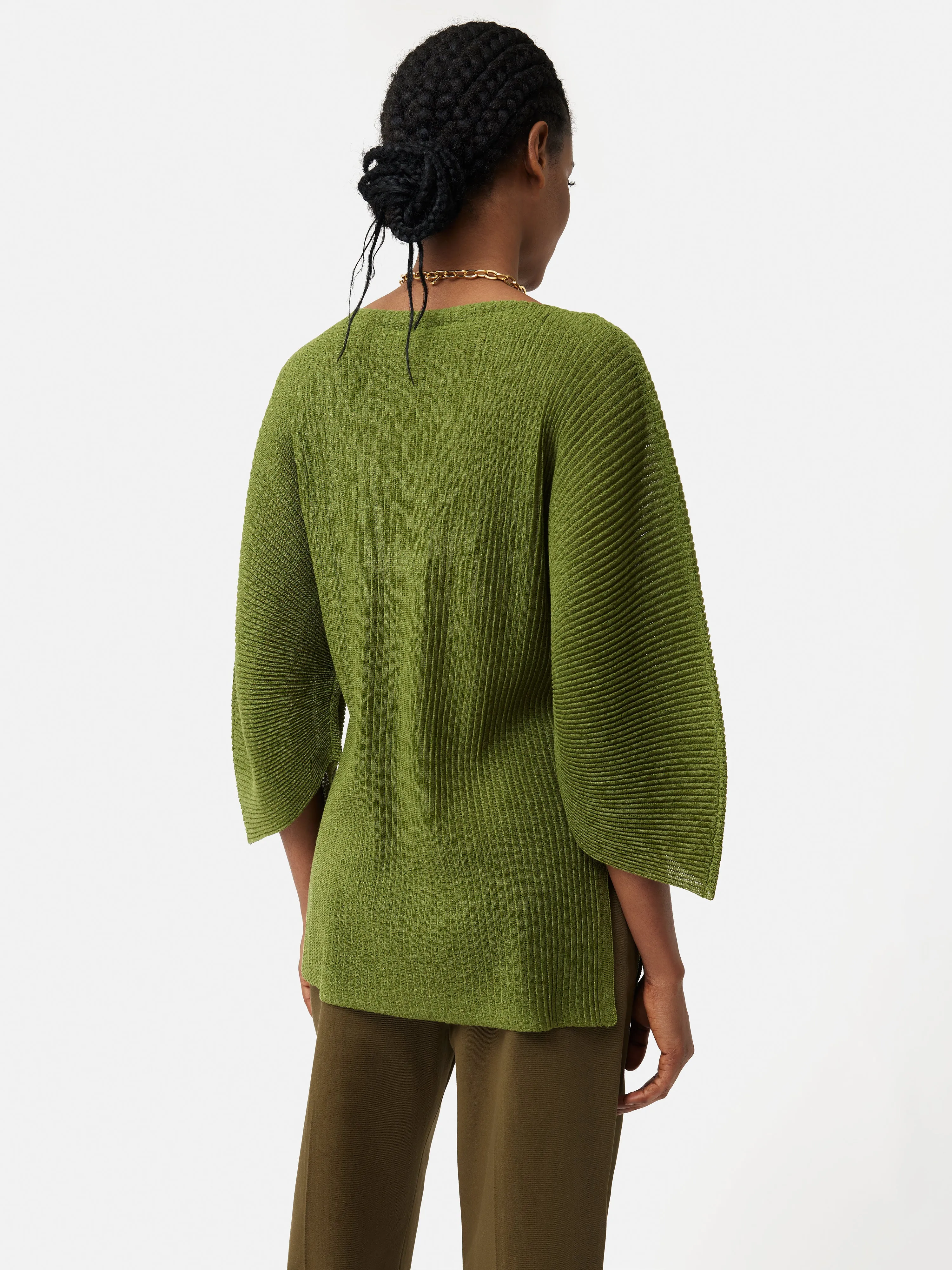 Circular Sleeve Knitted Top | Green