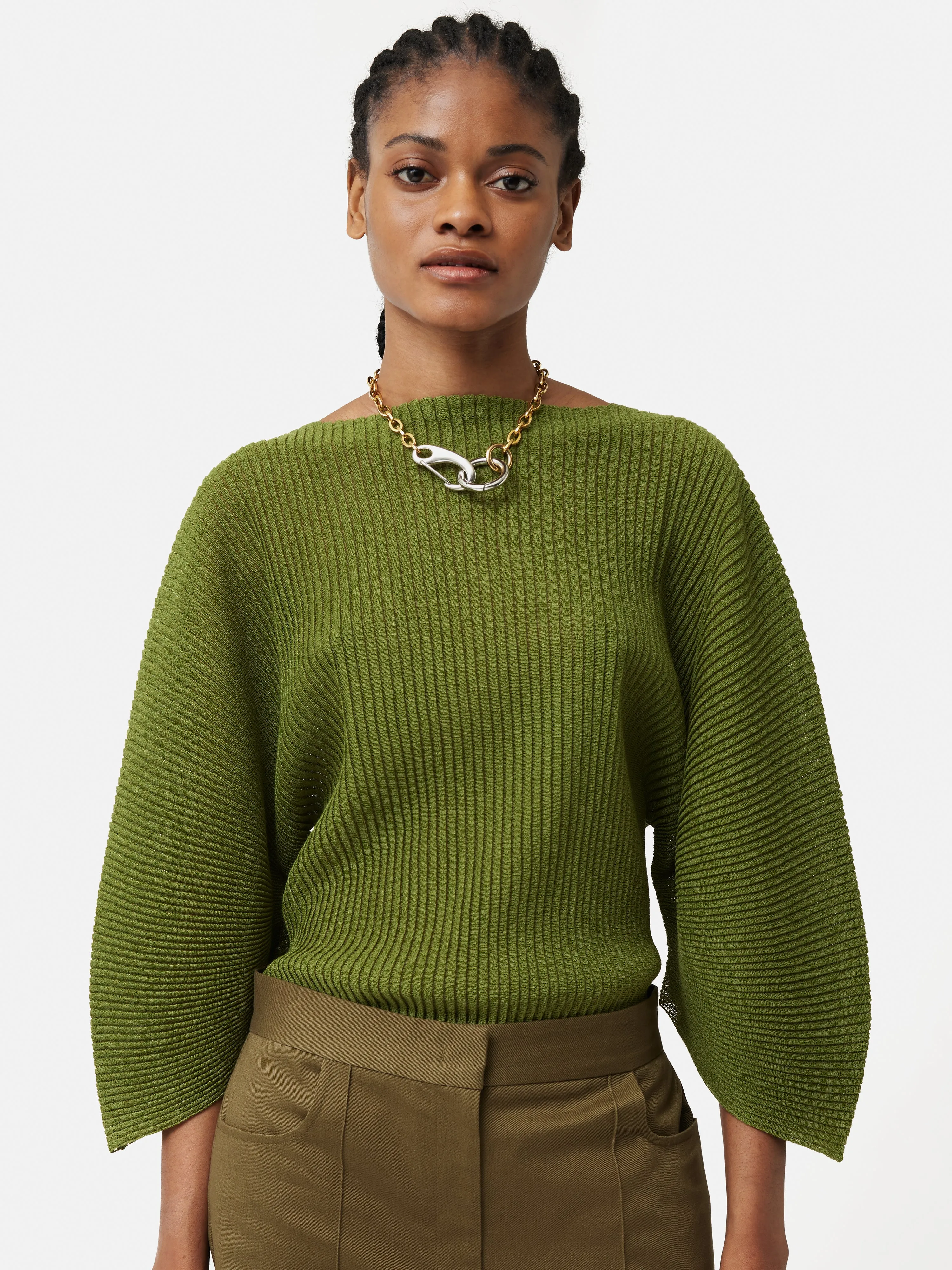 Circular Sleeve Knitted Top | Green