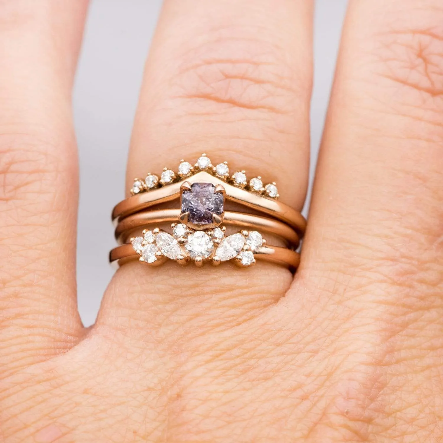 Colette Ring - Cluster Marquise & Round Shape Diamonds, Moissanites, Rubies or Sapphires Stacking Ring