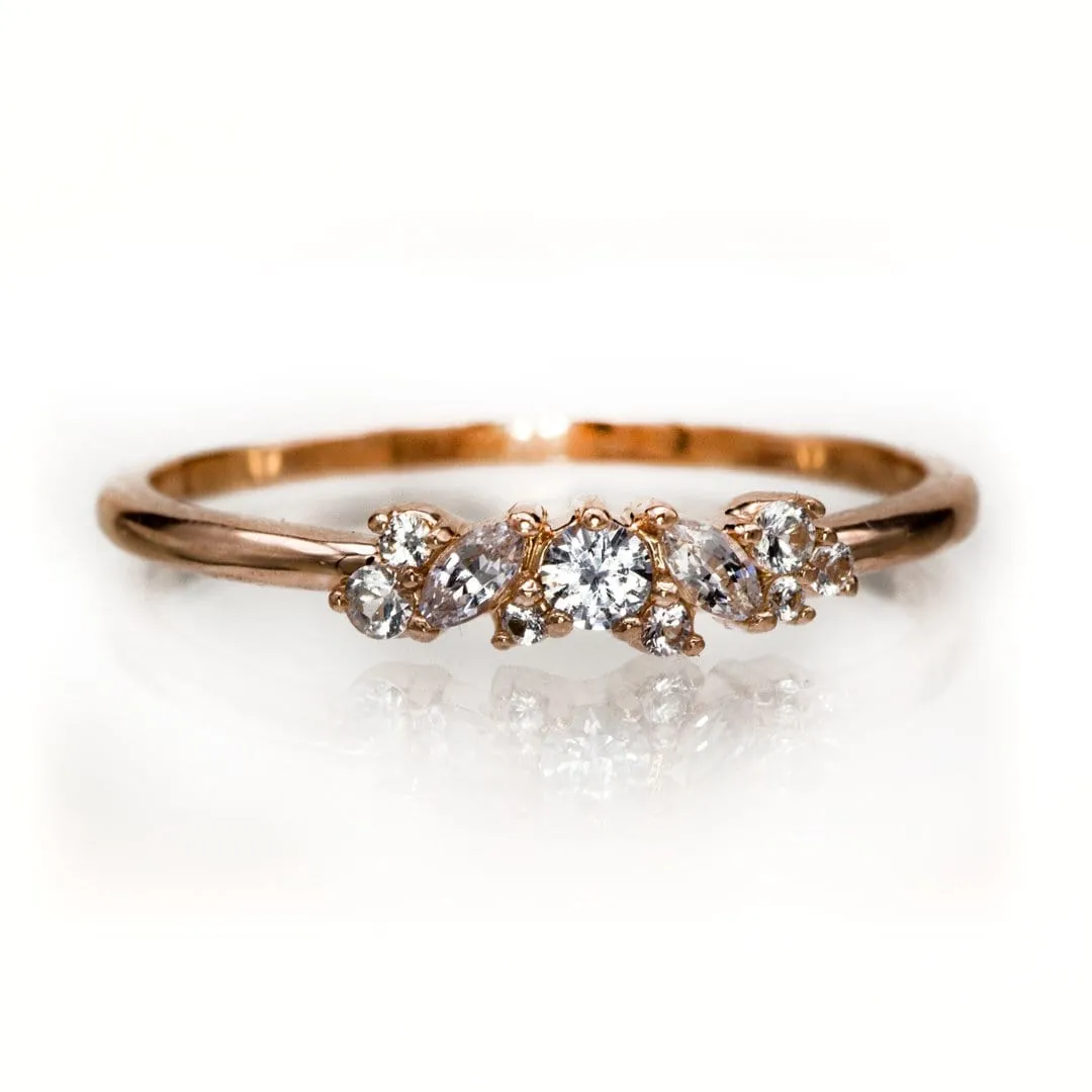 Colette Ring - Cluster Marquise & Round Shape Diamonds, Moissanites, Rubies or Sapphires Stacking Ring