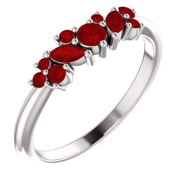 Colette Ring - Cluster Marquise & Round Shape Diamonds, Moissanites, Rubies or Sapphires Stacking Ring