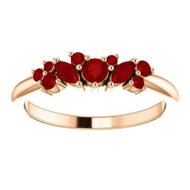 Colette Ring - Cluster Marquise & Round Shape Diamonds, Moissanites, Rubies or Sapphires Stacking Ring