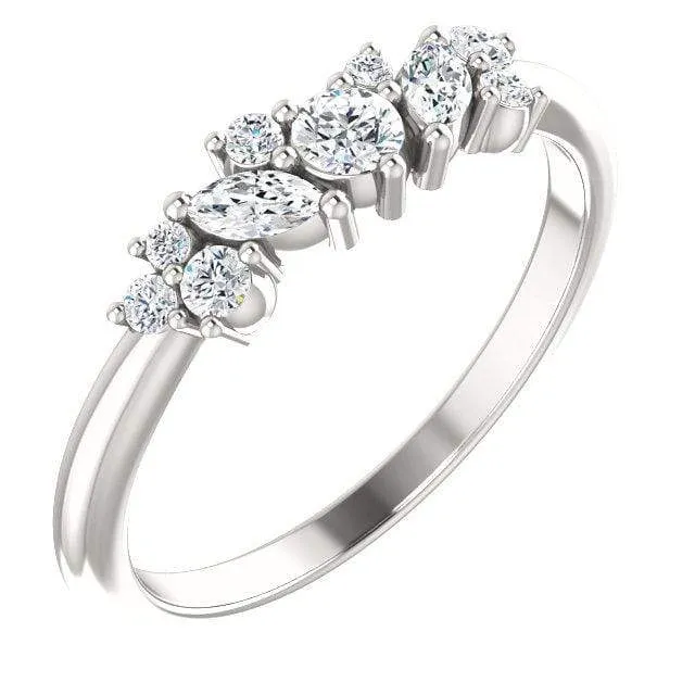 Colette Ring - Cluster Marquise & Round Shape Diamonds, Moissanites, Rubies or Sapphires Stacking Ring