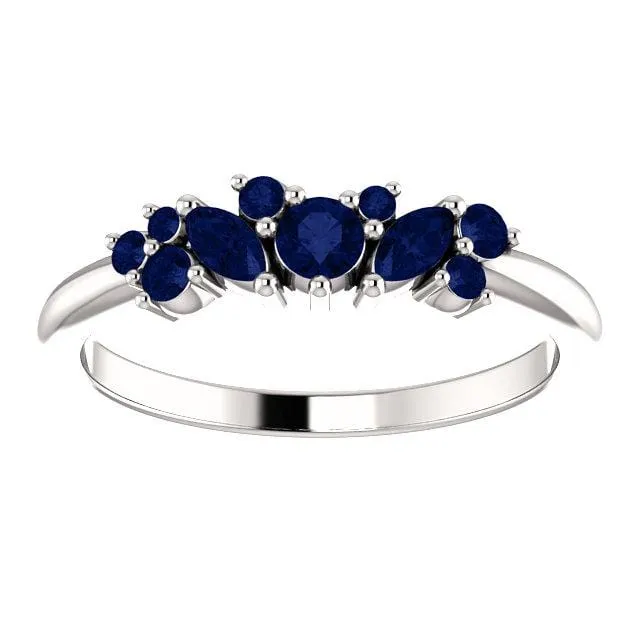 Colette Ring - Cluster Marquise & Round Shape Diamonds, Moissanites, Rubies or Sapphires Stacking Ring