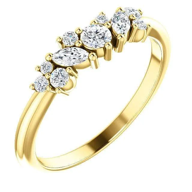 Colette Ring - Cluster Marquise & Round Shape Diamonds, Moissanites, Rubies or Sapphires Stacking Ring