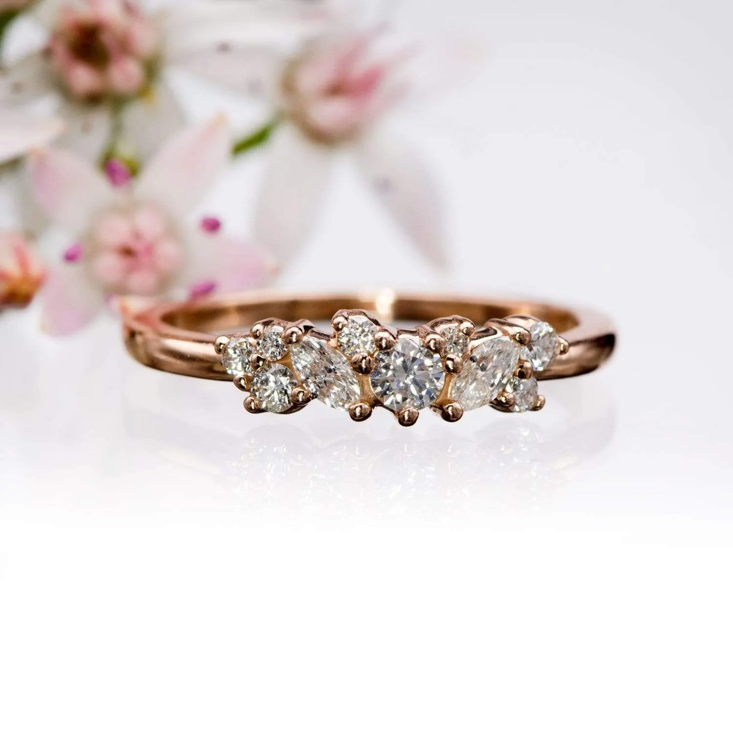 Colette Ring - Cluster Marquise & Round Shape Diamonds, Moissanites, Rubies or Sapphires Stacking Ring