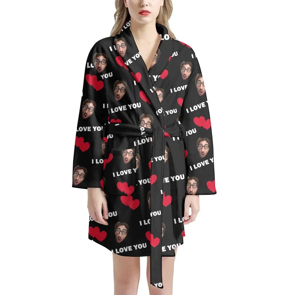 Custom Face Love You Women's Summer Bathrobe Gifts for Her