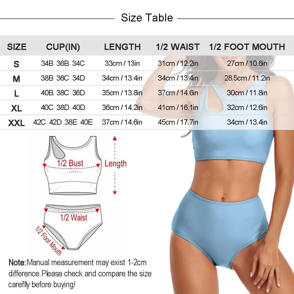 Custom Face Sunflower Cutout Top High Waisted Bikini Personalized Women's Two Piece Swimsuit Beach Outfits