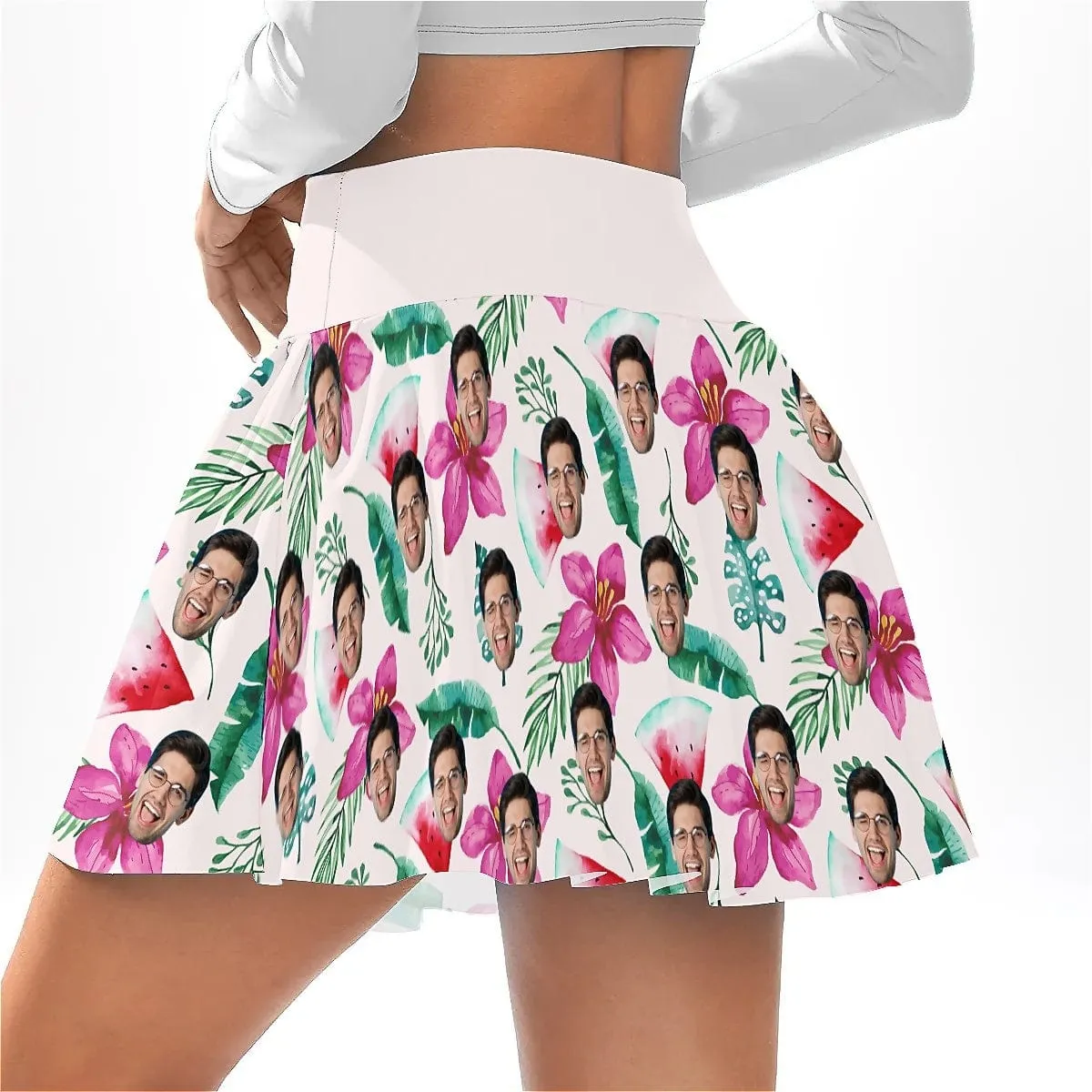 Custom Face Watermelon White Bikini Top&Bottom Women's Swim Skirt With Bottom Long Sleeve Zip Top