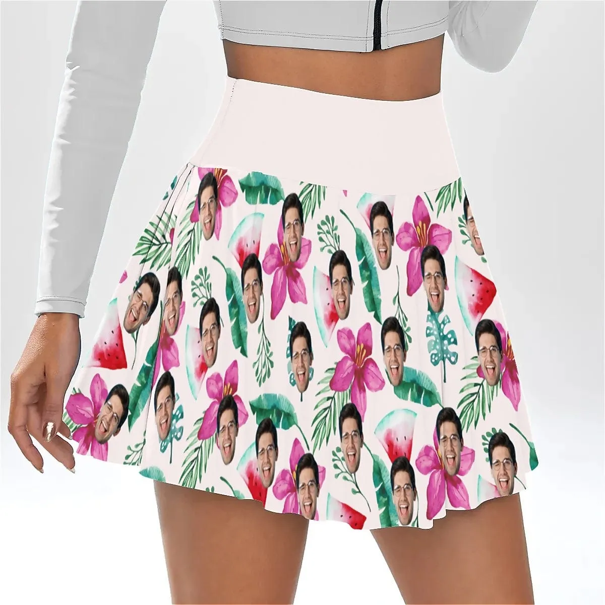 Custom Face Watermelon White Bikini Top&Bottom Women's Swim Skirt With Bottom Long Sleeve Zip Top